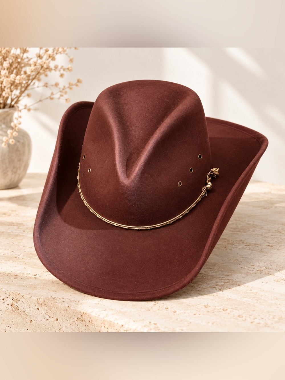 Men's Brown Cowboy Hat with Decorative Band